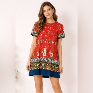 Tory Burch Jessie Samba Batik Print Floral T-Shirt Dress
